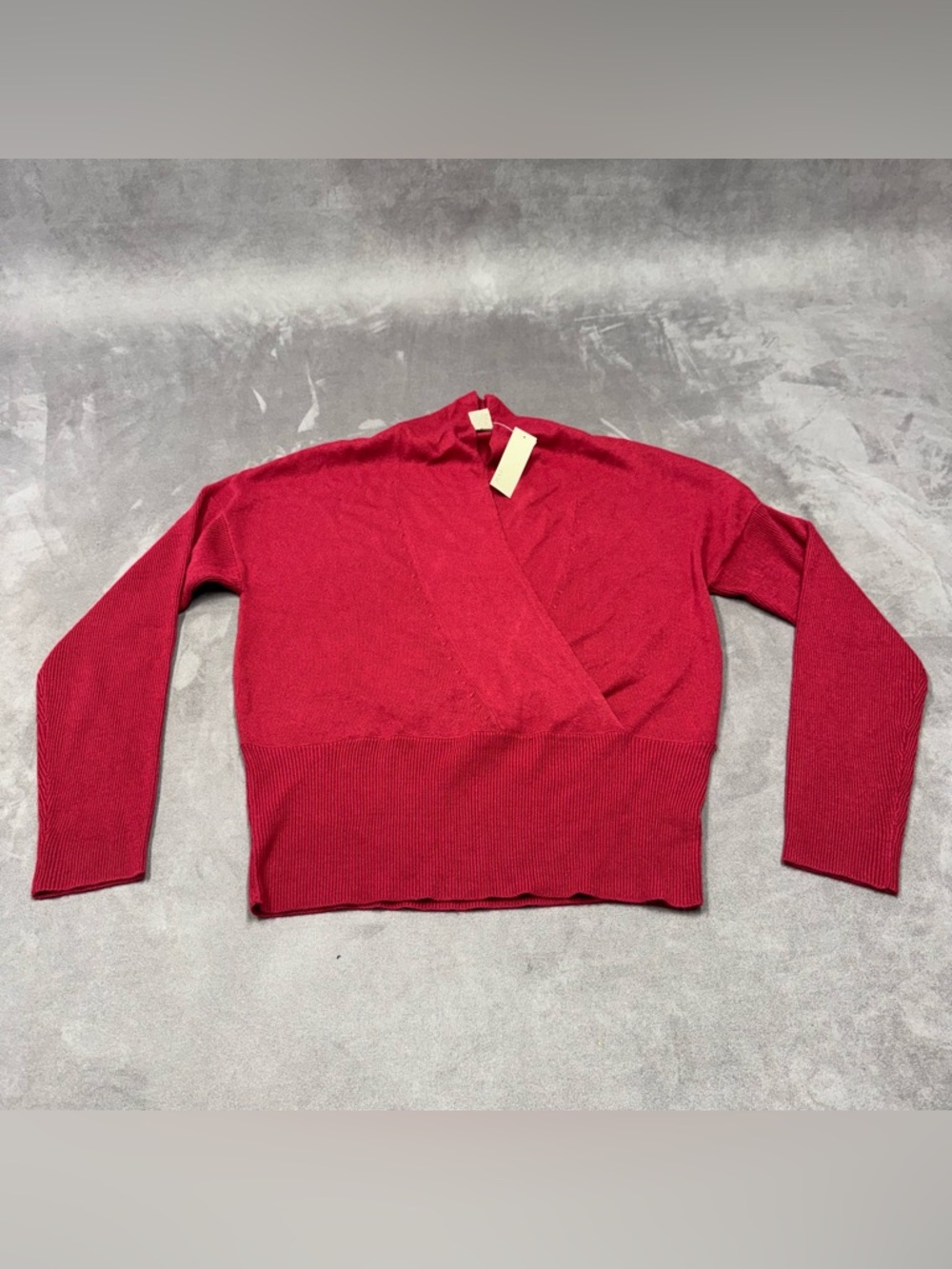 EVIE Red V-Neck Wrap Pullover Sweater Long sleeve top blouse stretchy size M NWT